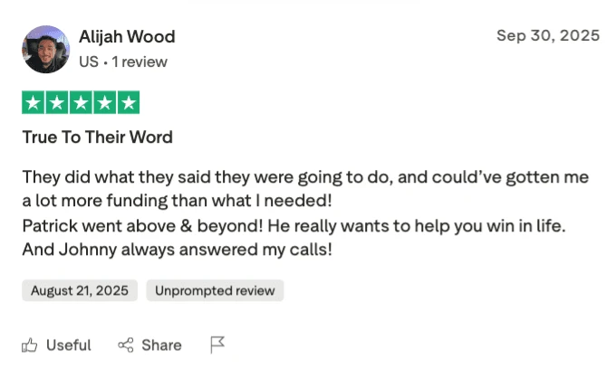 Verified Trustpilot review