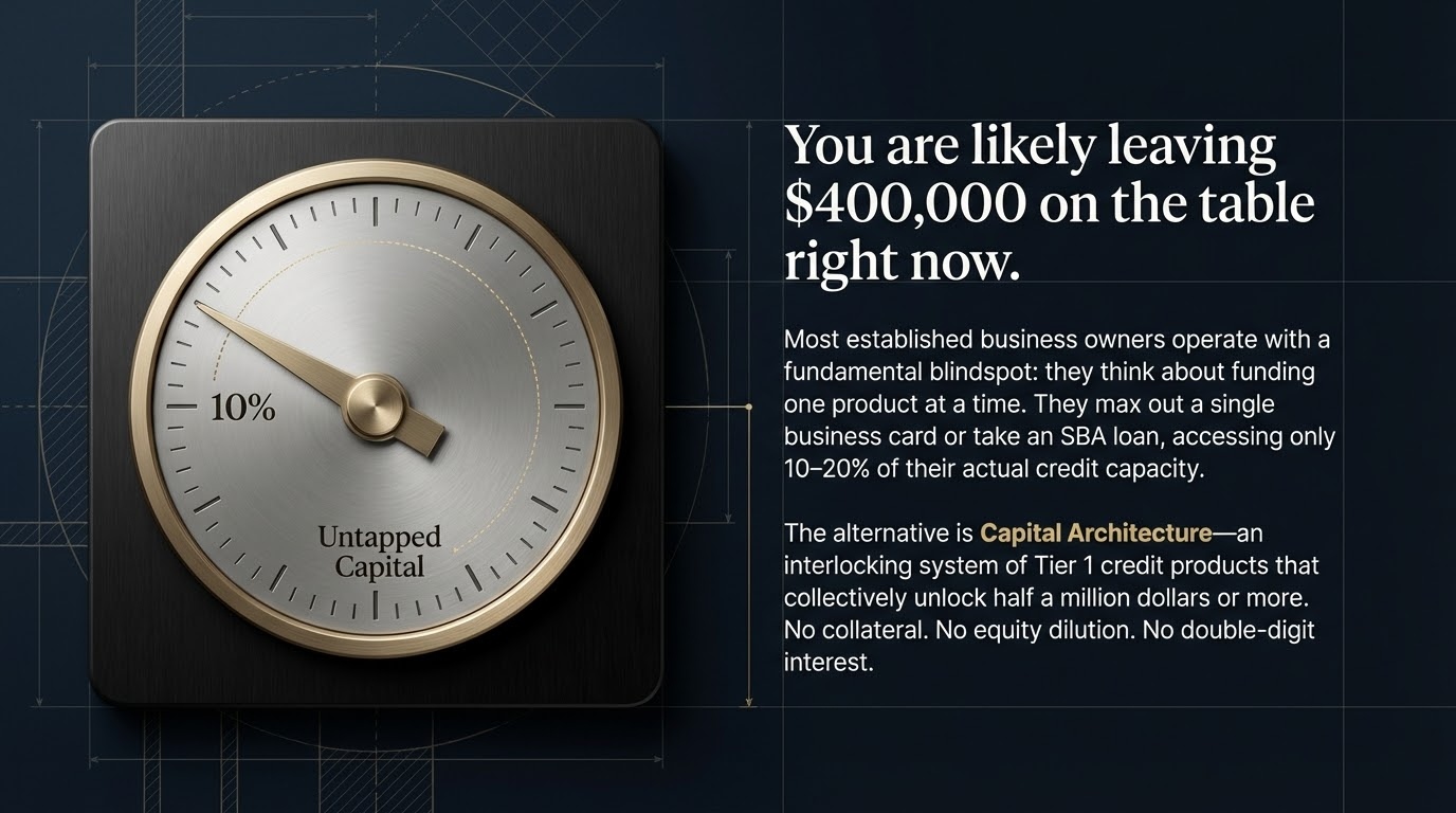 Most business owners only access 10-20% of their available credit capacity — leaving $400,000+ in untapped capital on the table